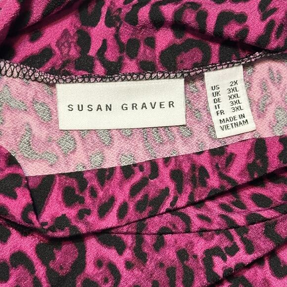Susan Graver Liquid Knit Tunic Top 2X Berry Purple Black Animal Print Mock Neck - Picture 4 of 8